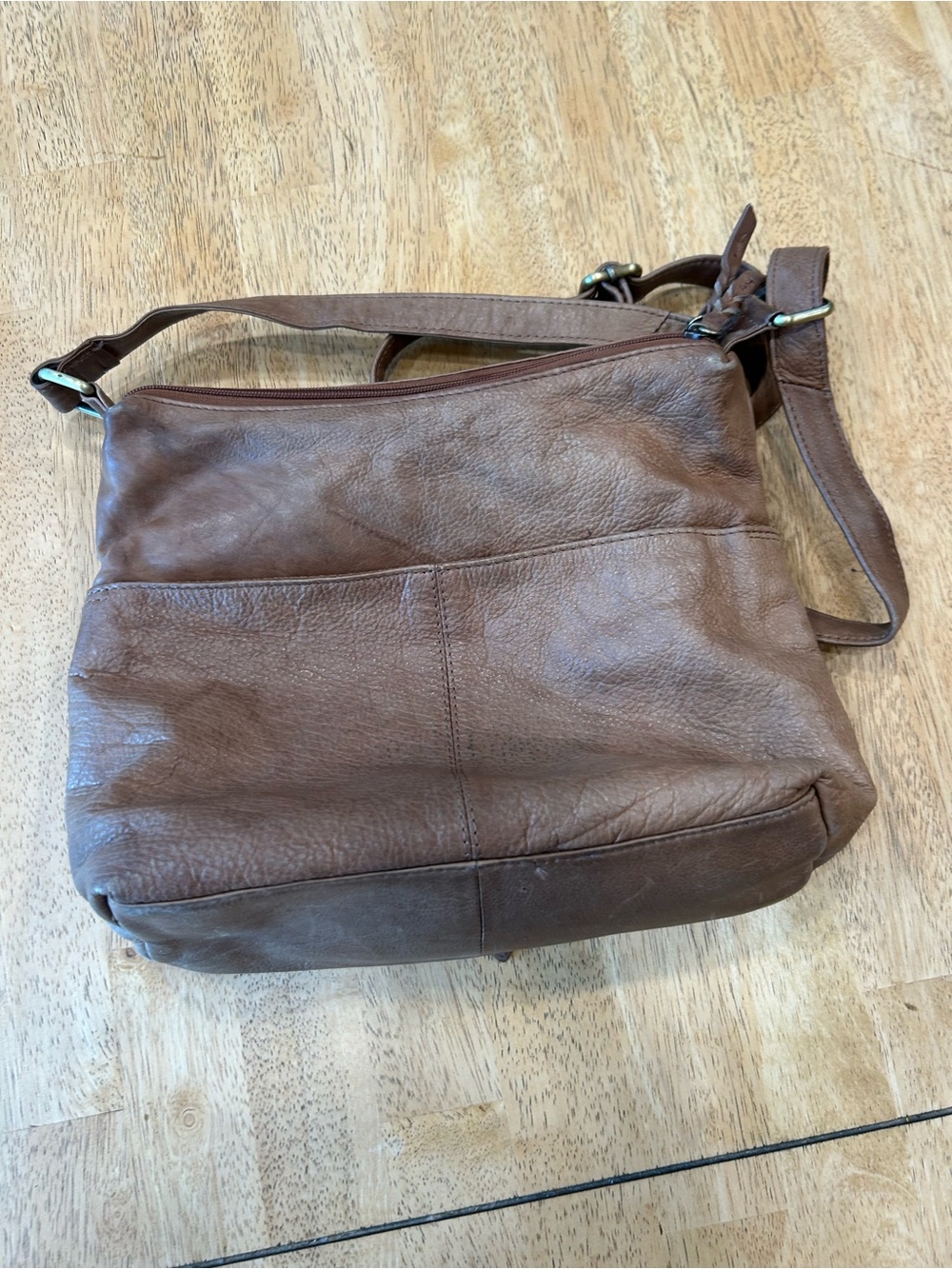 American Leather Brown Leather Crossbody Bag with Braided Detail - Picture 3 of 3